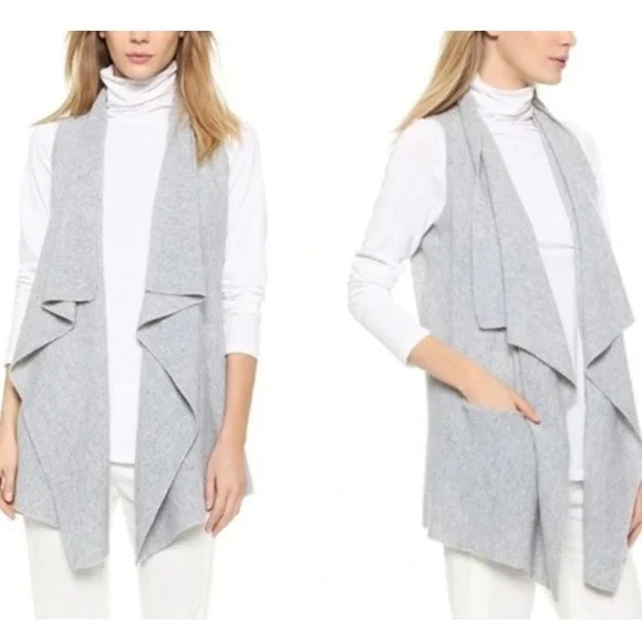 Vince Black Ribbed Knit Waterfall Cardigan Vest XS Made‎ in China - Picture 2 of 8